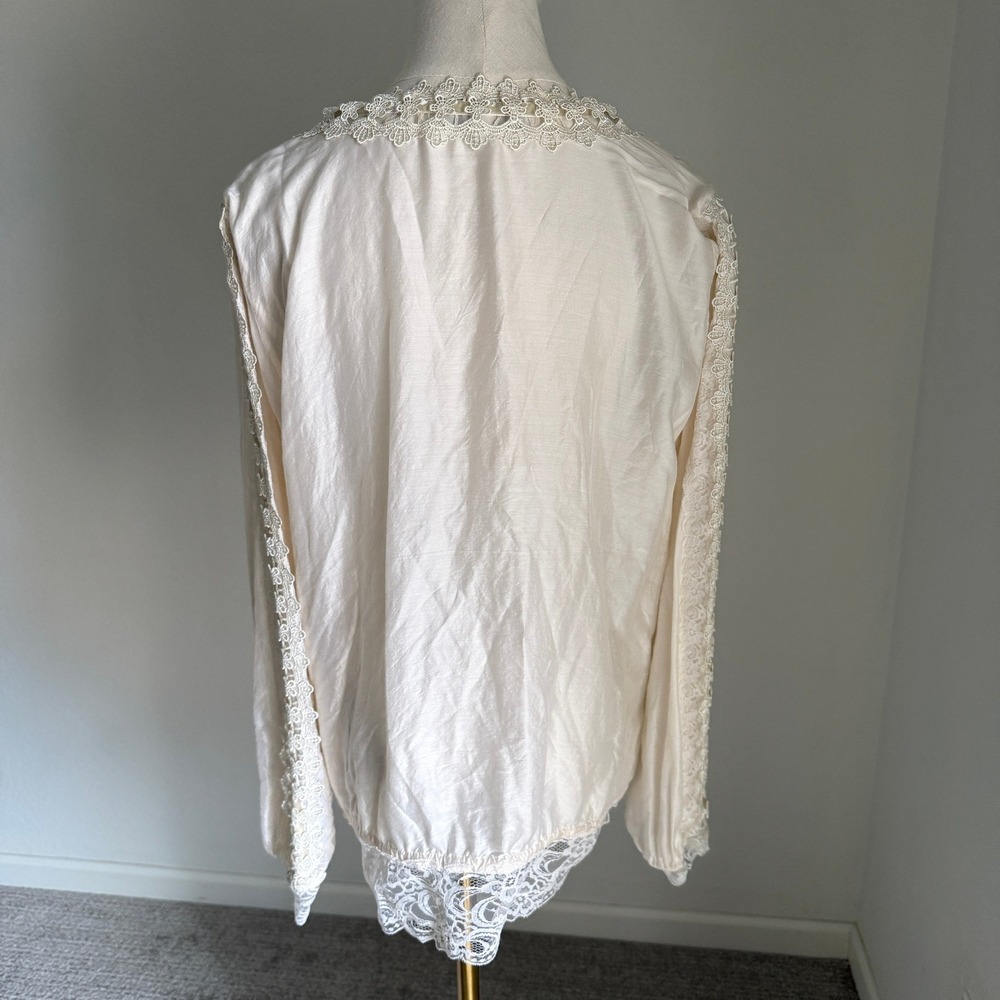 Anthropologie Beyond Vintage Cream Cotton Silk Lace Blouse Women's Large - Picture 7 of 10
